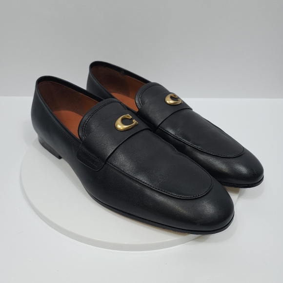 Gently Used Coach Sculpted Signature Loafer Black Leather Dress Shoes Slip On 10 - Picture 1 of 16